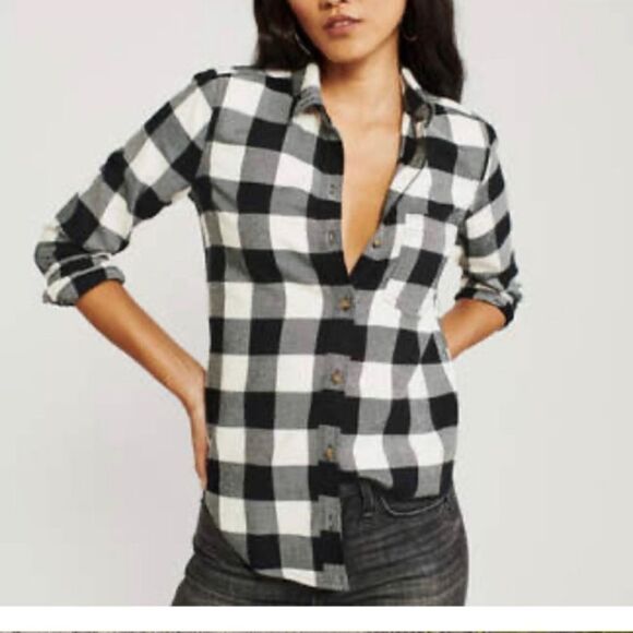 Abercrombie & Fitch Black&White Flannel Button Down Top Size XXS - Picture 11 of 11